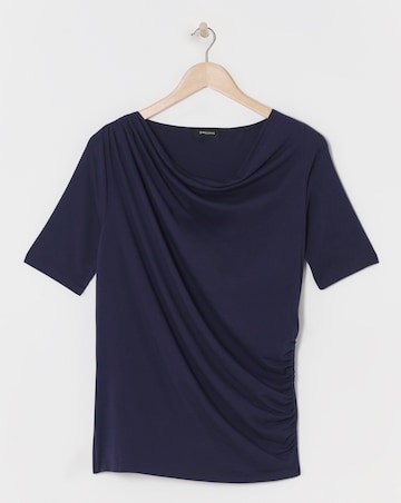 Navy Drape Detail Short Sleeve Top