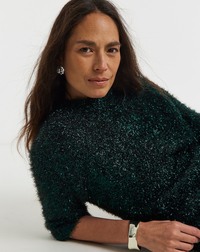 Green Tinsel Short Sleeve Jumper