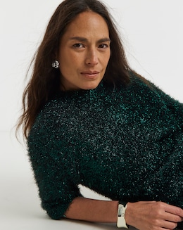 Green Tinsel Short Sleeve Jumper