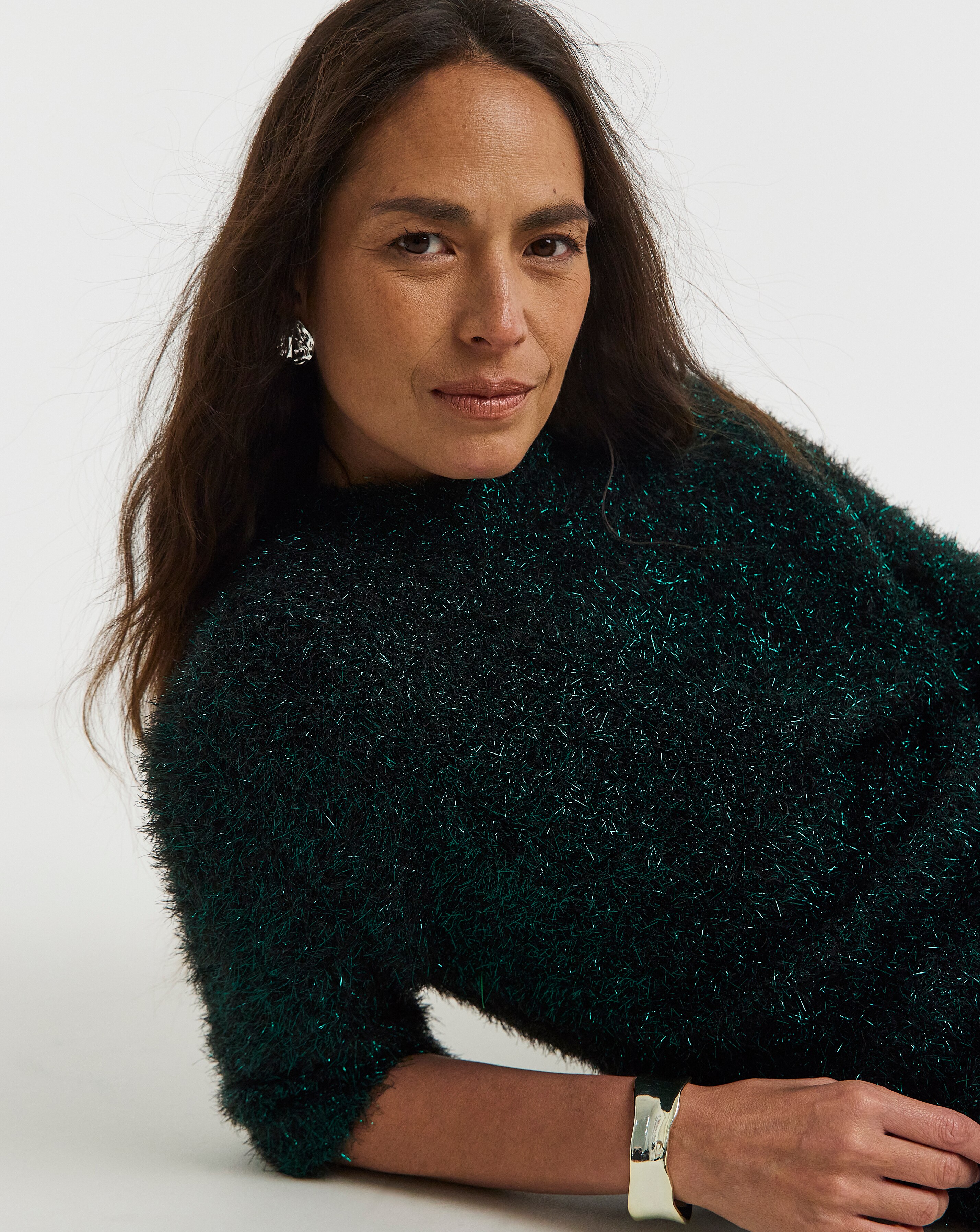 Green Tinsel Short Sleeve Jumper