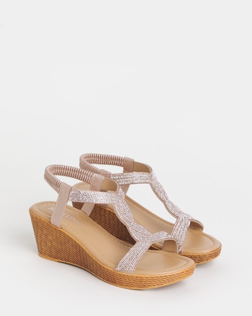 Aziz Sparkly T Bar Wedged Sandals - Extra Wide Fit (EEE)