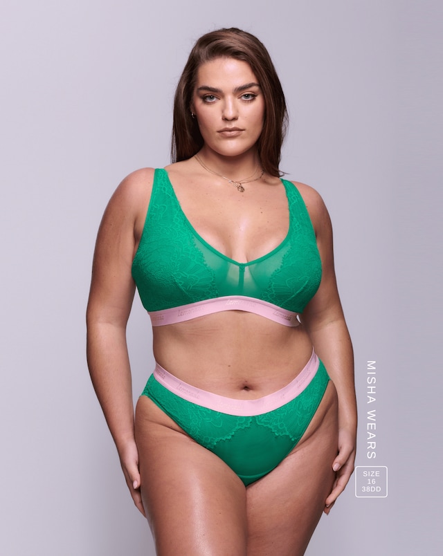 Lemonade Dolls Synergy Lace Mid Rise Knicker Emerald/Pink