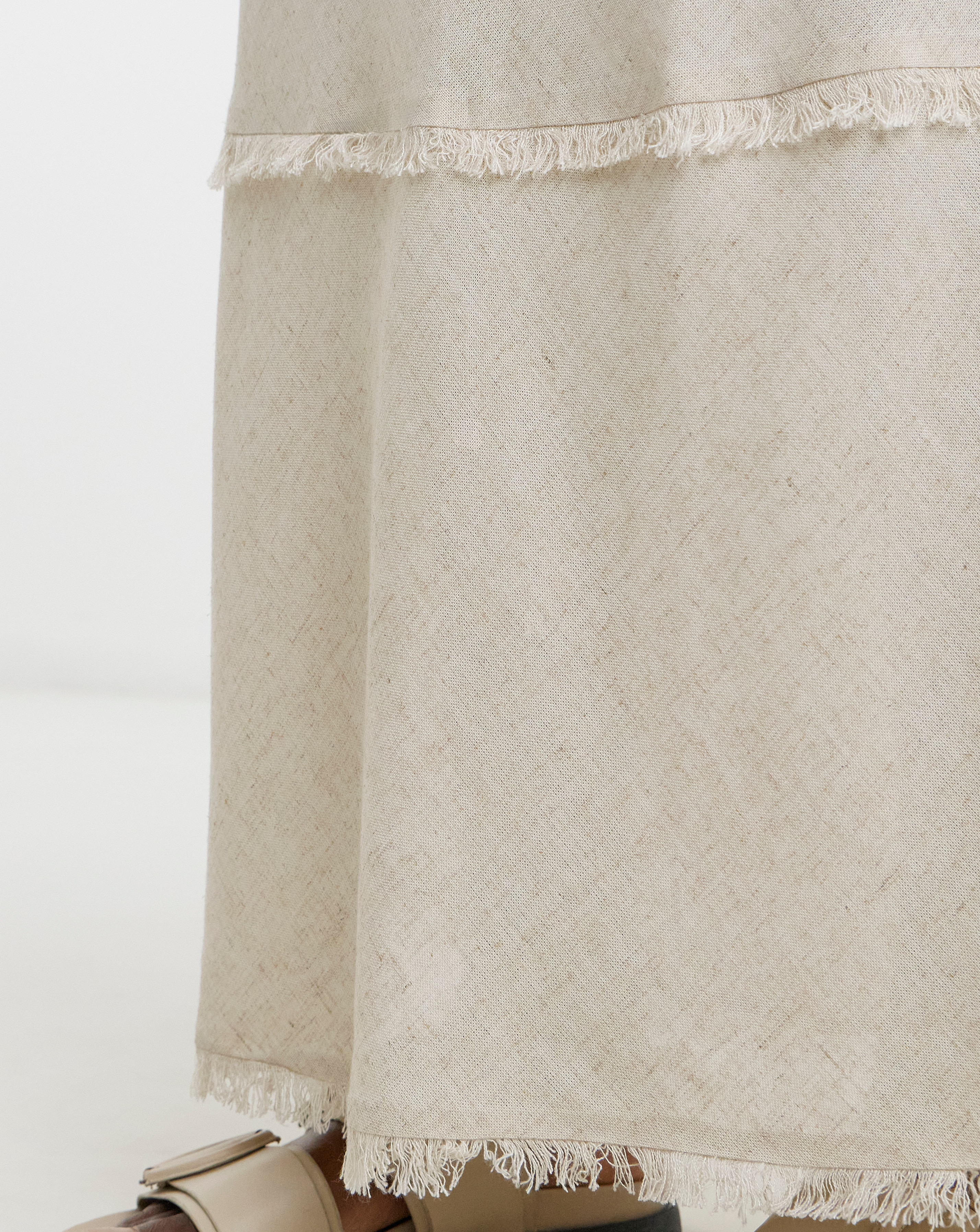 Stone Linen Mix Frayed Hem Skirt | JD Williams
