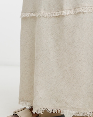 Stone Linen Mix Frayed Hem Skirt