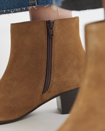 Chiba Suede Low Block Heel Ankle Boot - Wide Fit (E)