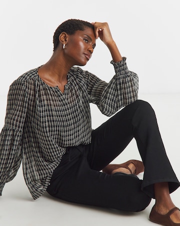 Georgette Collarless Blouson Sleeve Blouse