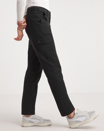 Black Cotton Rich Tapered Utility Trousers with Stretch