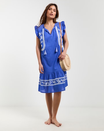 Figleaves Frida Blue Embroidered Beach Dress