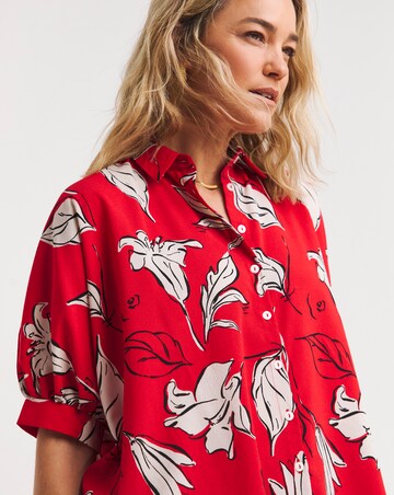 Womens Oversized Blouse- Red Floral
