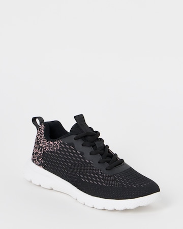 Cushion Walk Black/Pink Ombre Lace-Up Trainers - Wide Fit (E)