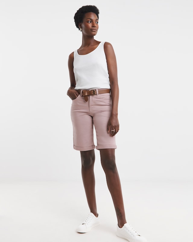 24/7 Blush Knee Denim Shorts