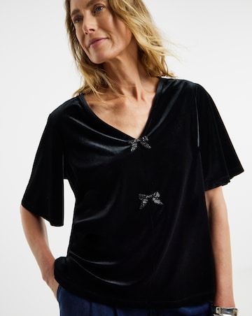 Velvet Bow Front Angel Sleeve Top