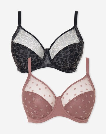 Pretty Secrets (2 Pack) Hannah Heart & Animal Print Full Cup Bras (B-G)