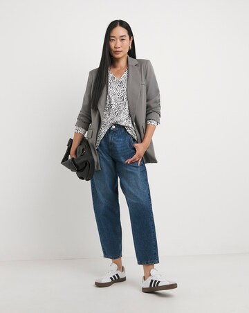 Mono Print V-Neck Split Hem Slouch T-Shirt