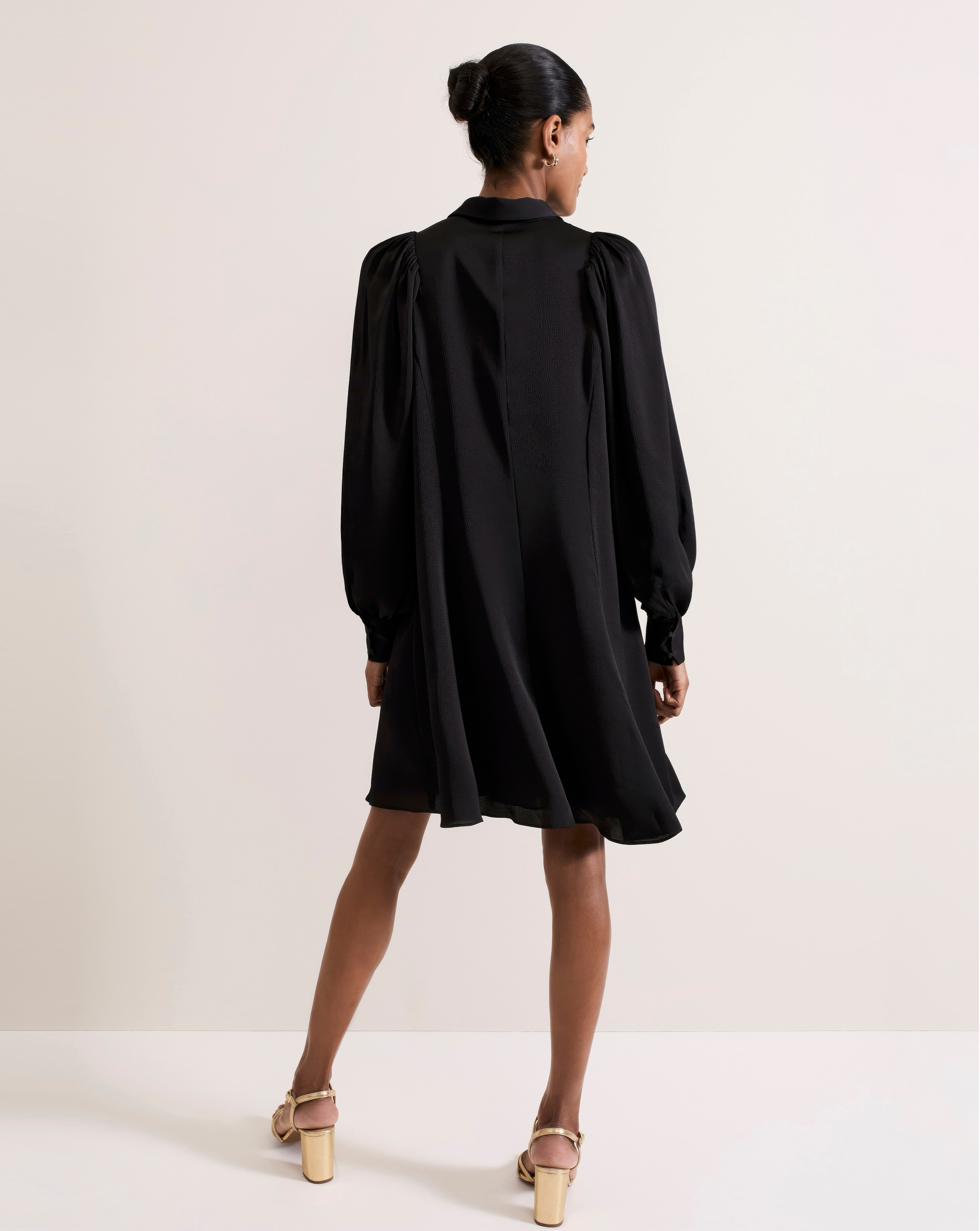 Phase Eight Tila Black Satin Embellished Shirt Dress | JD Williams