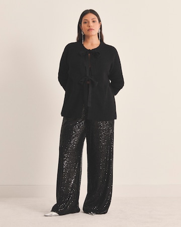 Simply Be Cosy Yarn Black Tie Front Bow Cardigan