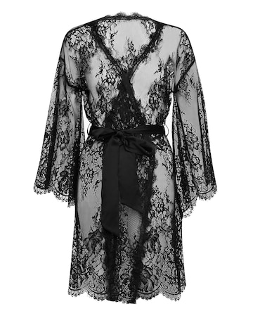 Figleaves Gigi Galloon Lace Robe - Black