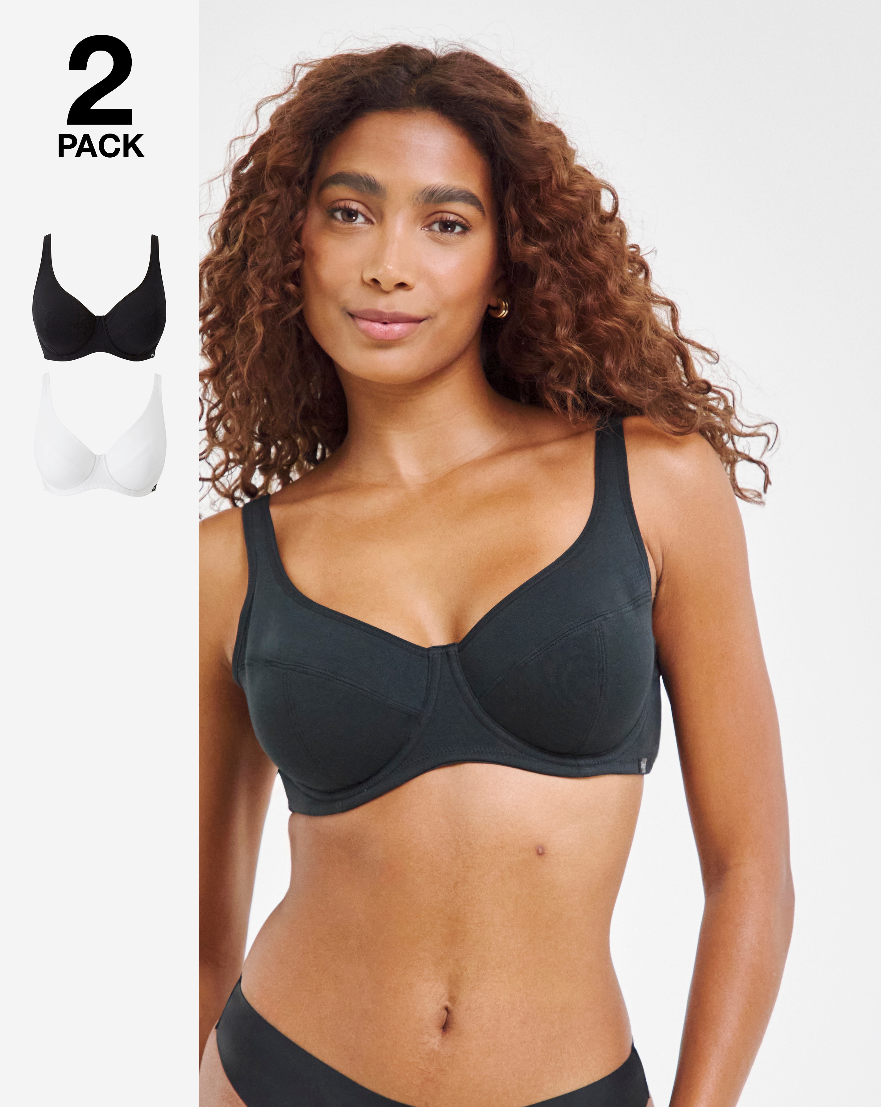 Slimma (2 Pack) Cotton Full Cup Wired Bras (B-G) White/Black