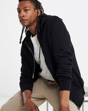 Full Zip Hoodie Long- Black