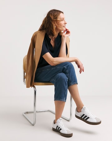 Navy Shirred V Neck Angel Sleeve Top