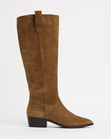 Yves Knee High Suede Cowboy Boots Wide E Fit Curvy Calf