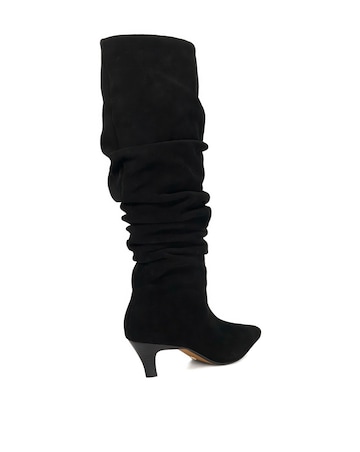 Dune Saunders Black Leather Slouch Knee-High Boots Standard Fit