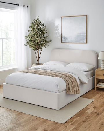 Emery Fabric Storage Ottoman Bed with 3 Layer Memory Foam Hybrid Mattress