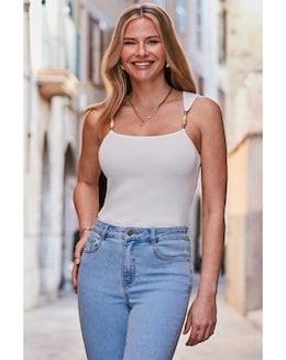 Sosandar Bead Detail Strappy Knit Top