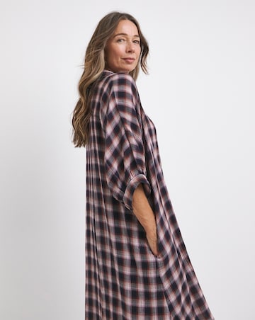 Crinkle Check Oversized Shirt Dress