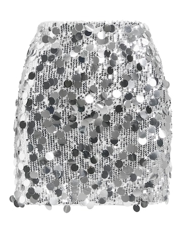 Silver Mixed Disc Sequin Mini Skirt