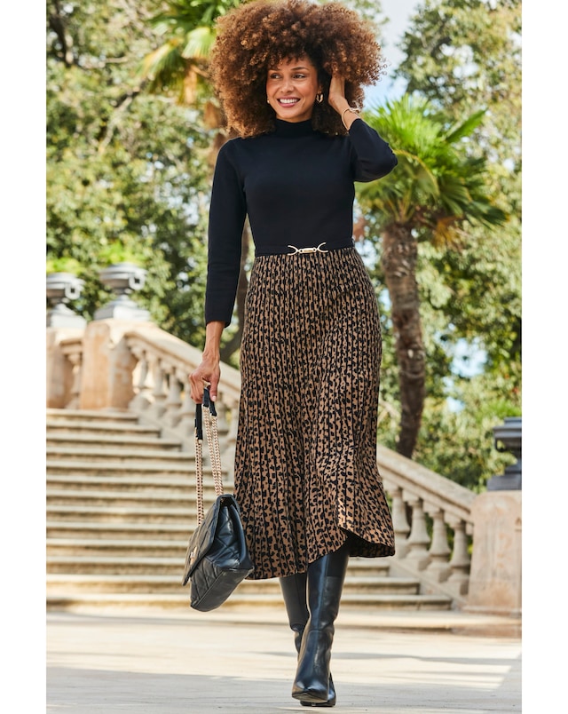 Sosandar Animal Print Two Part Knitted Midi Dress