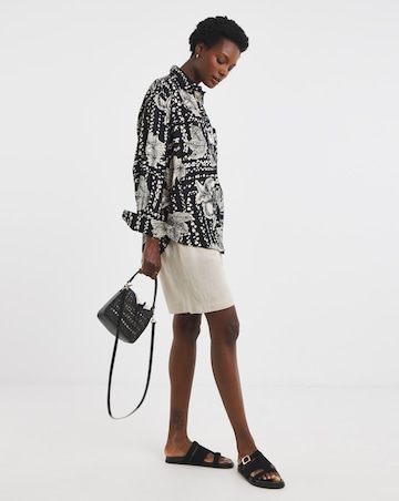 Printed Linen Mix Long Sleeve Shirt