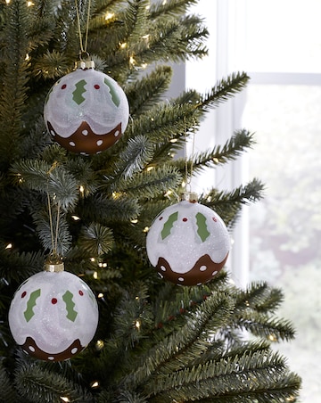 Gisela Graham Christmas Pudding Glass Baubles - Set of 3