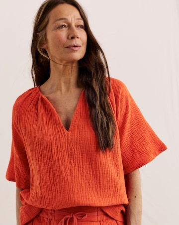 Julipa Short Sleeve Cotton Double Cloth Top