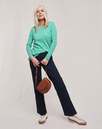 Julipa Printed Pure Cotton Ribbed Henley Top