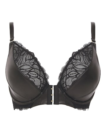 Figleaves Erin Leather And Lace Plunge Bra B-GG