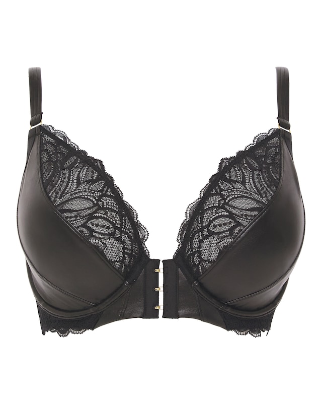 Figleaves Erin Leather And Lace Plunge Bra B-GG