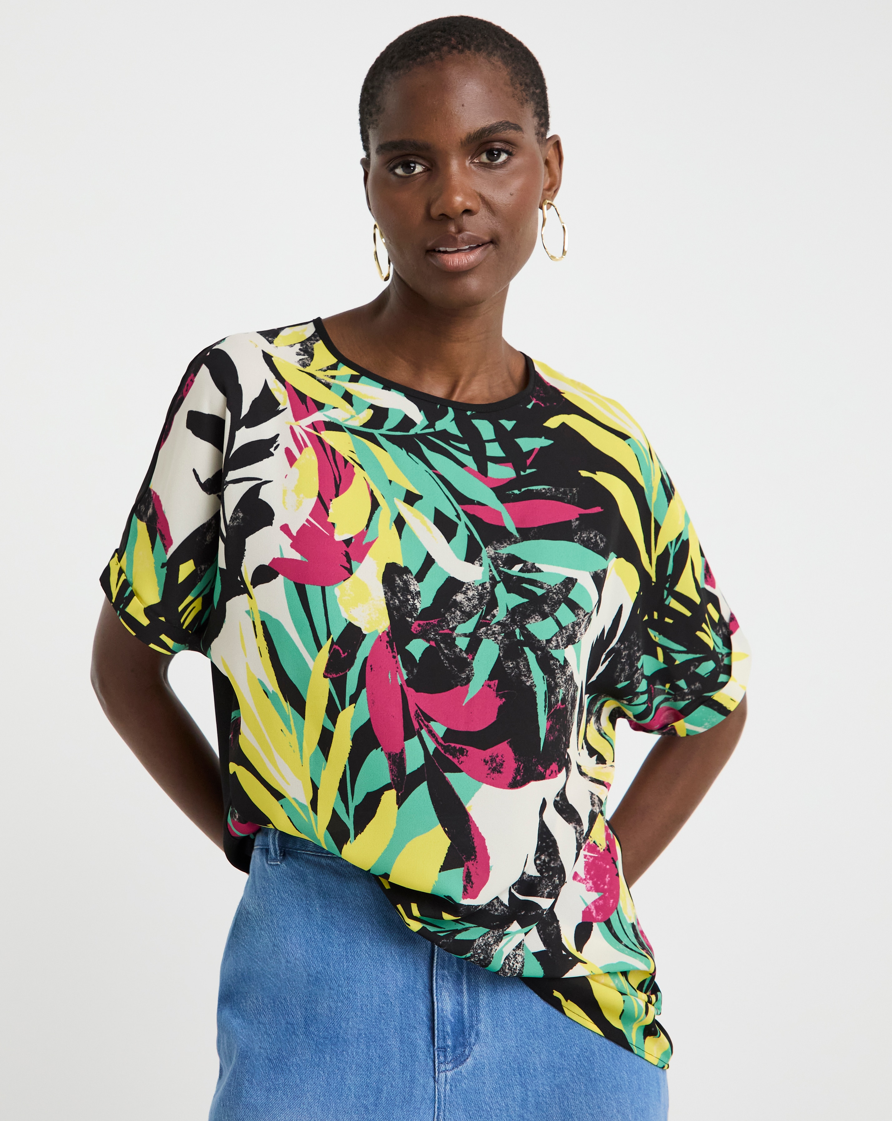 Woven Crepe Short Sleeve Boxy Top | JD Williams