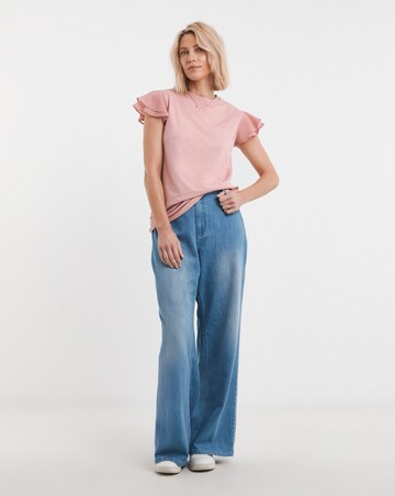 Pure Cotton Blush Crew Neck Chiffon Sleeve Top