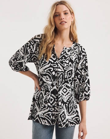 Abstract Print Volume Sleeve V-Neck Jersey Swing Top