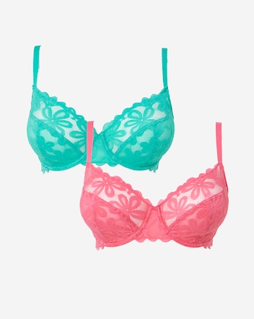Pretty Secrets (2 Pack) Daisy Lace Full Cup Bras (B-G)