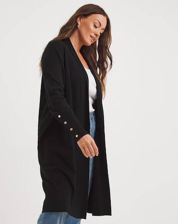 Black Longline Button Cuff Edge to Edge Cardigan