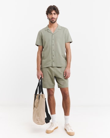 Seersucker Revere Collar Jersey Shirt- Khaki