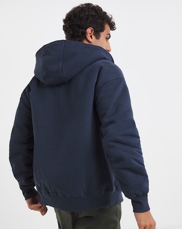 Borg Lined Full Zip Hoodie - Navy