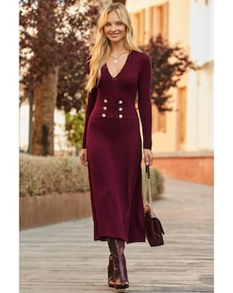 Sosandar V Neck Button Detail Fit and Flare Midaxi Dress