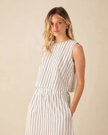 Ro&Zo Ivory Stripe Linen Shell Top