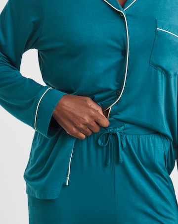 Figleaves Satin Trim Button Through Pyjama Set