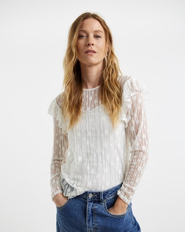 White Lace High Neck Long Sleeve Top