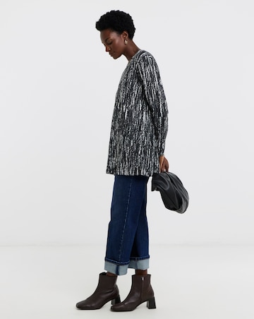 Mono Print V-Neck Split Hem Slouch T-Shirt