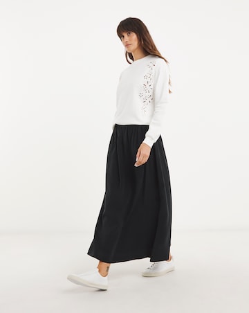 Pure Cotton Crew Neck Cutwork Long Sleeve Sweatshirt